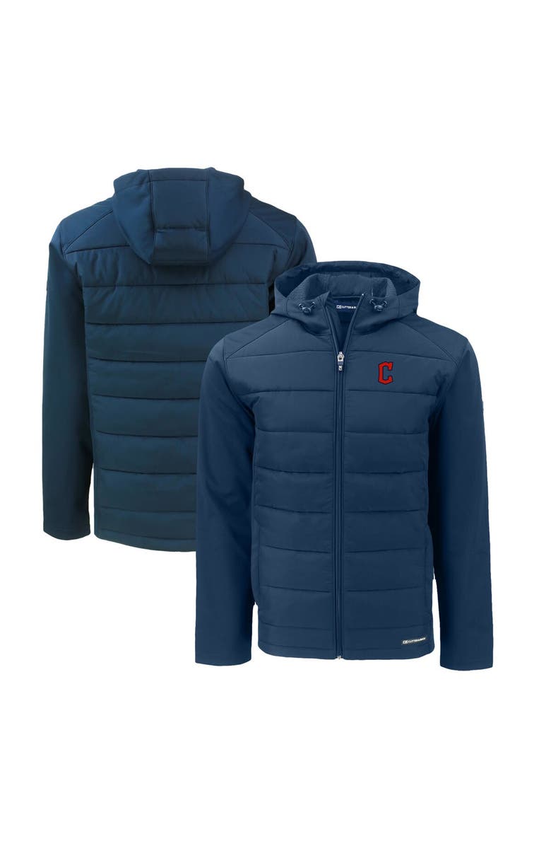 Cutter & Buck Men's Cutter & Buck Navy Cleveland Guardians Big & Tall Evoke Hybrid Eco Softshell Recycled Full-Zip Hoodie, Alternate, color, 