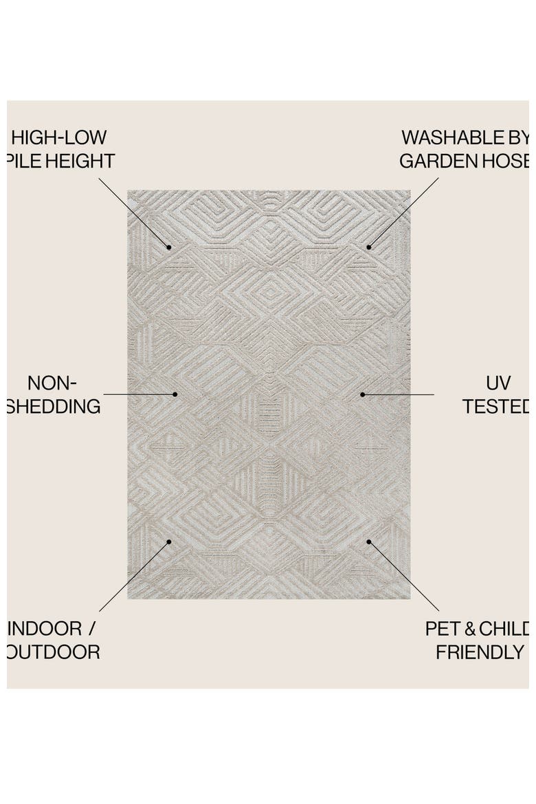 Jordan High-Low Pile Art Deco Geometric Indoor/Outdoor Area Rug, Alternate, color, Beige