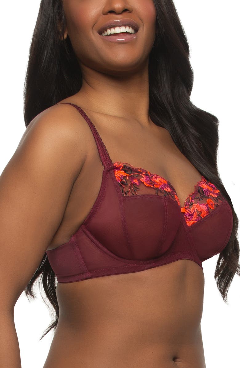 Felina Fleurs Unlined Underwire Bra, Alternate, color, Cabernet Rose