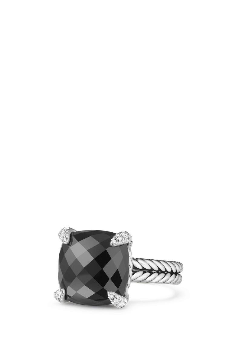 Châtelaine Ring with Semiprecious Stone & Diamonds, Main, color, BLACK ONYX?