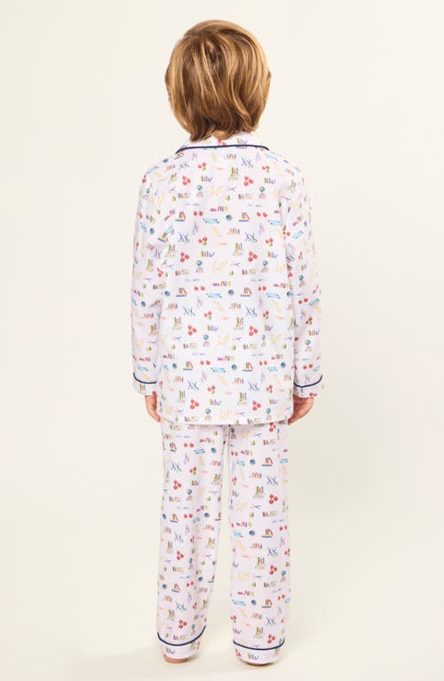 Petite Plume Kids' School Print Two-piece Pajamas In White