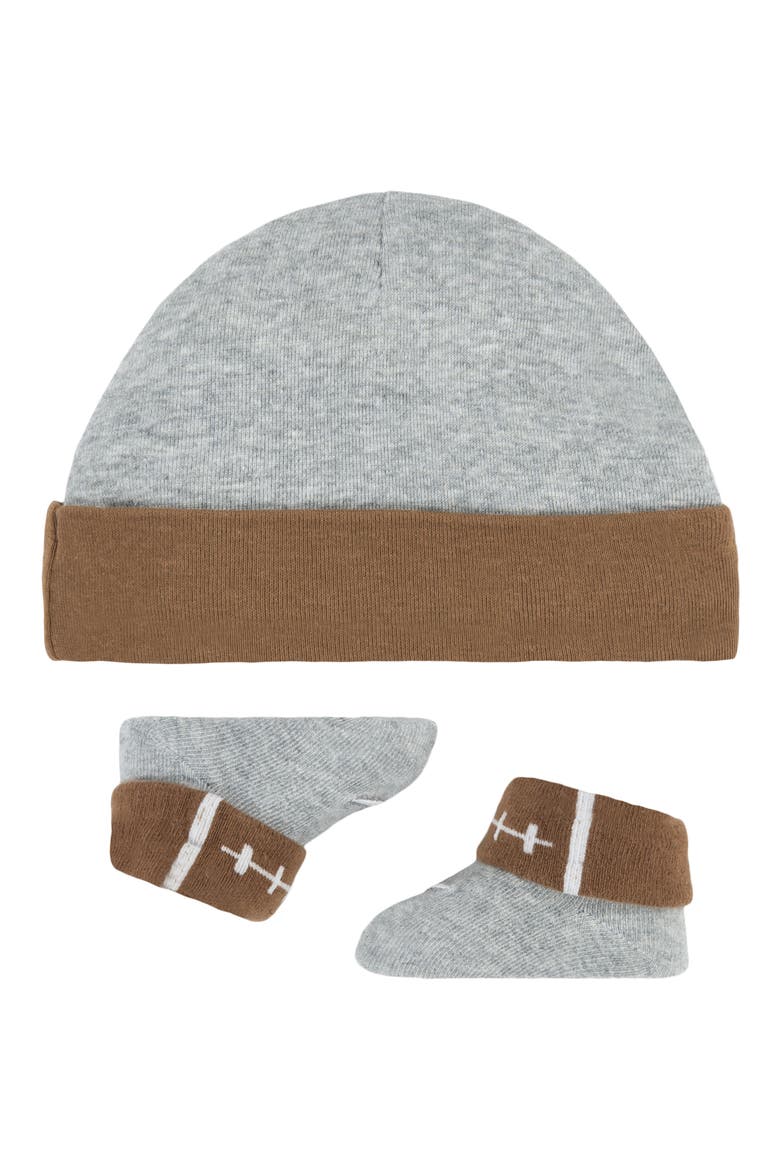 Crib Booties & Cuff Beanie Set, Main, color, LIGHT BRITISH TAN