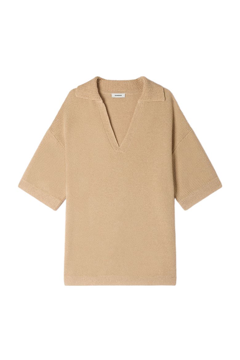 Jute-effect polo shirt, Alternate, color, Beige