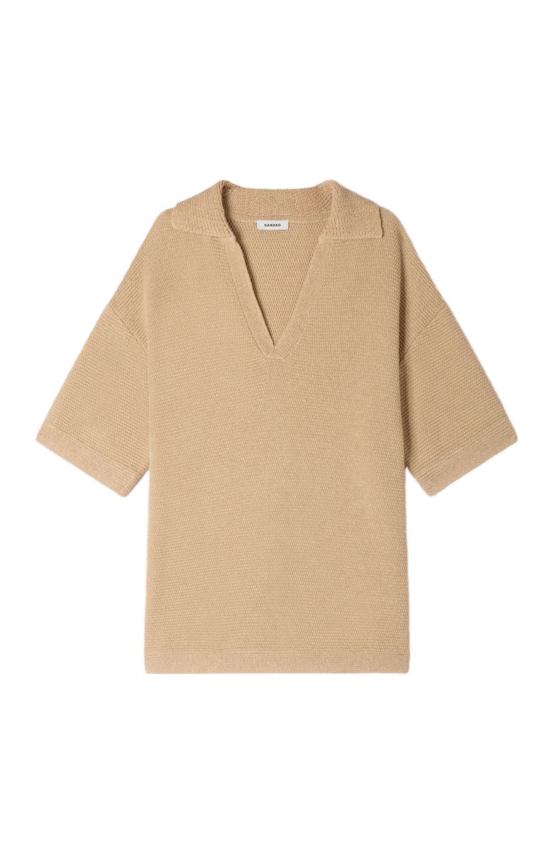 SANDRO Jute-effect polo shirt, Alternate, color, Beige