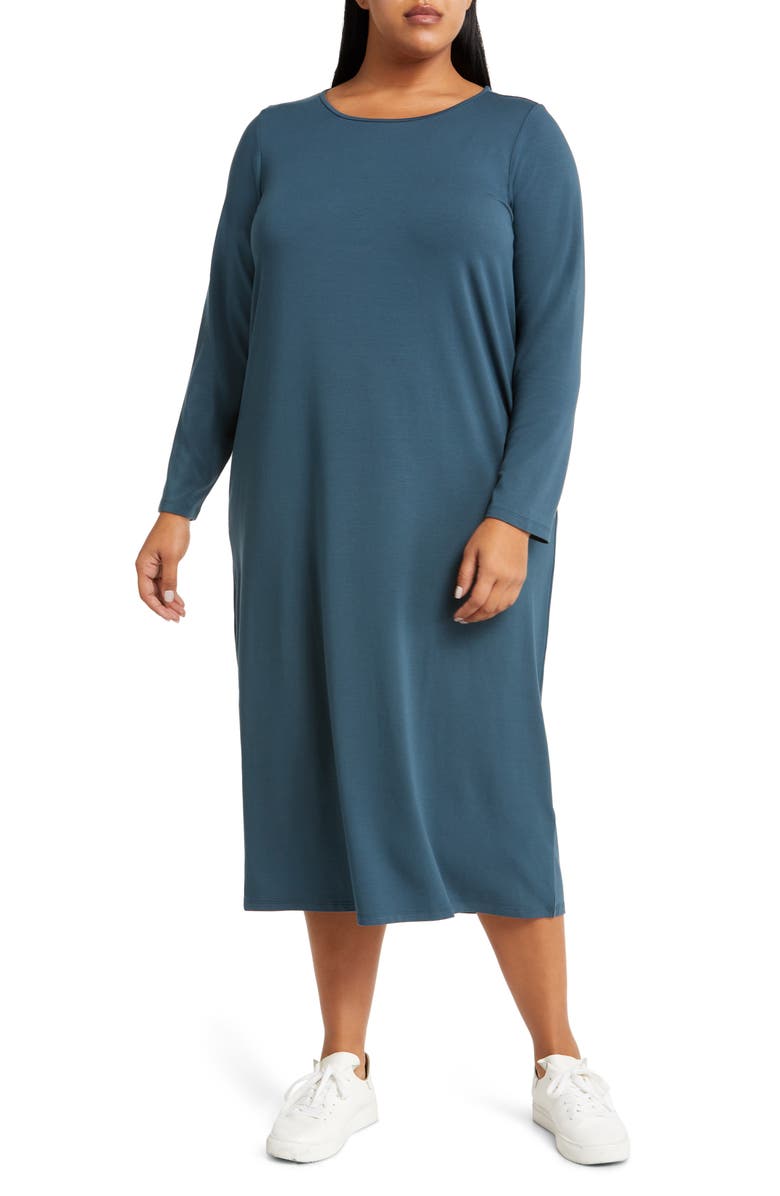 Eileen Fisher Long Sleeve Jersey Midi Dress, Main, color, 