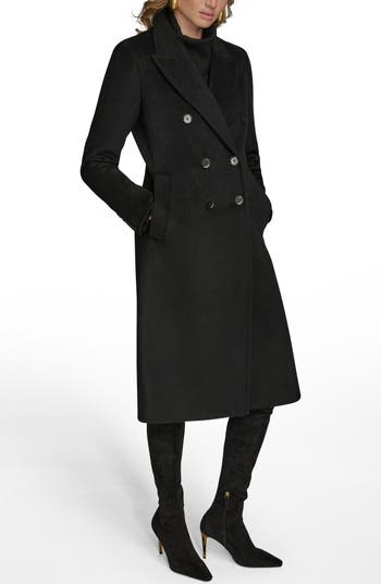Donna Karan New York Tailored Double Breasted Wool Blend Coat