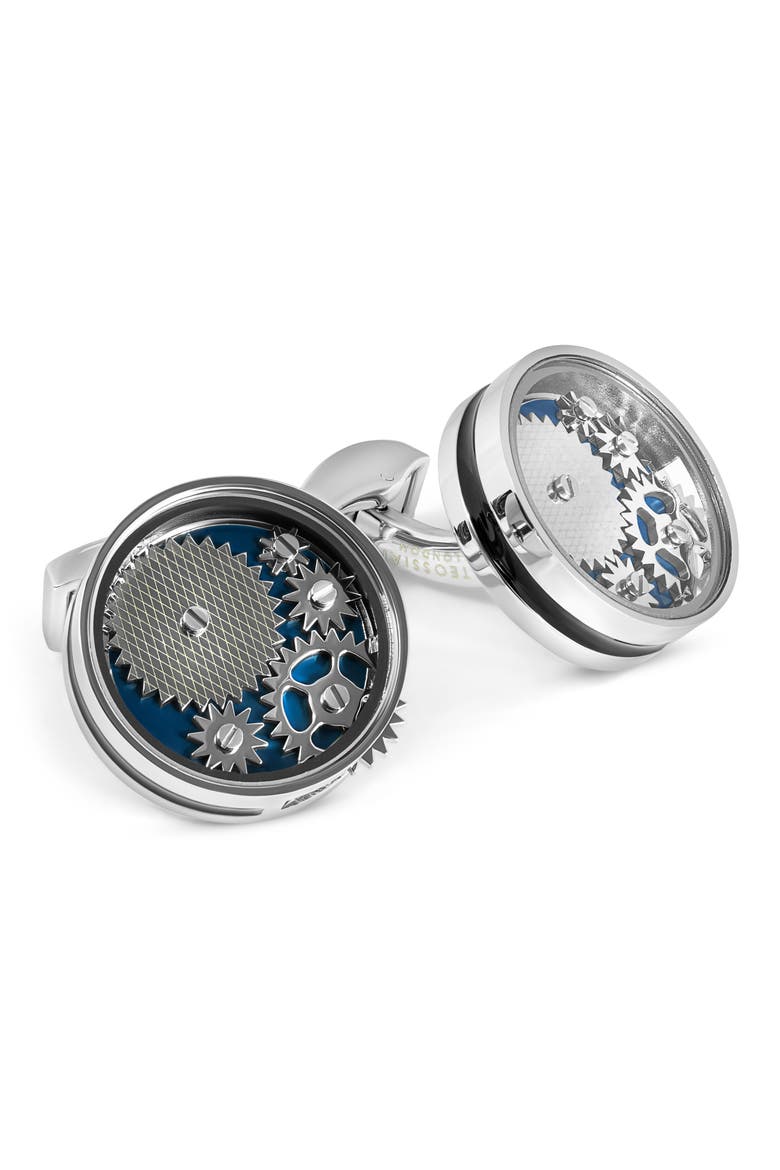 Carousel Gear Cuff Links, Main, color, BLUE