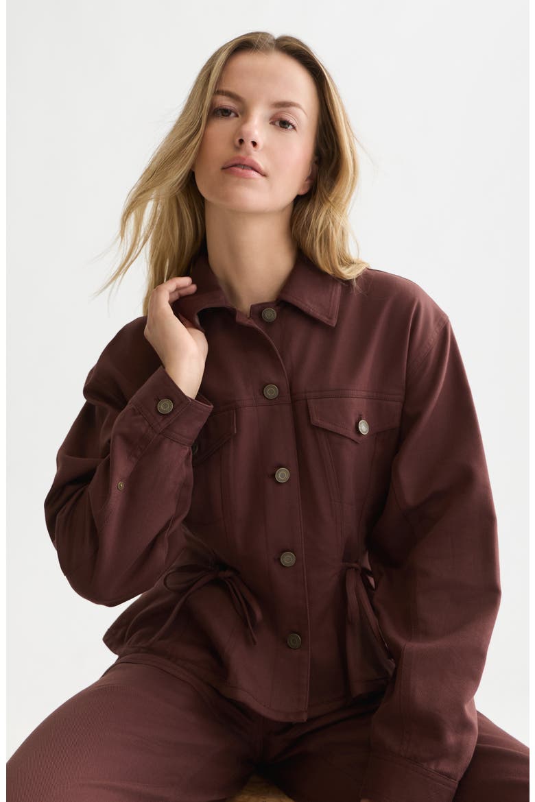 Fitted Peplum Trucker Jacket, Alternate, color, BITTER CHOCOLATE