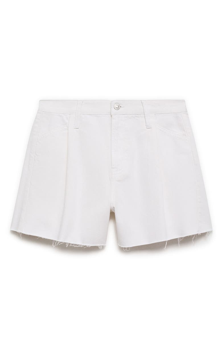 MANGO Pleat Front Raw Hem Denim Cutoff Shorts, Alternate, color, White
