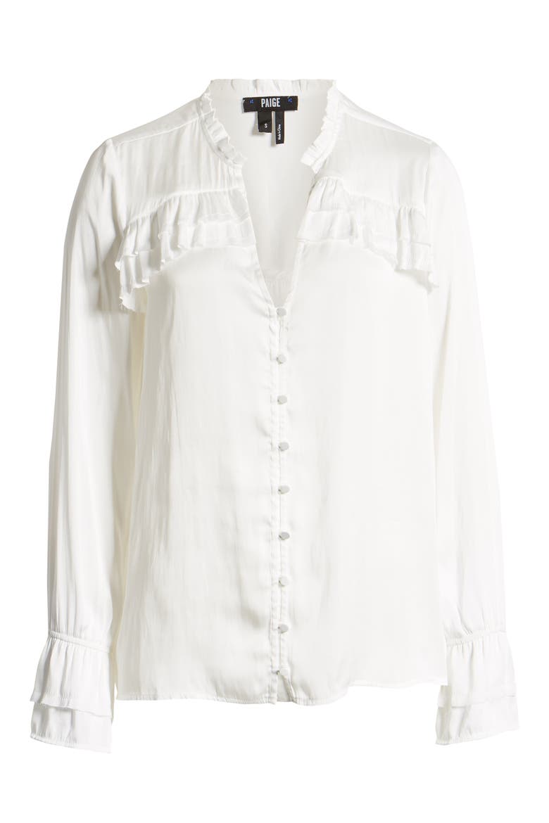 Anguilla Ruffle Yoke Matte Satin Blouse, Alternate, color, WHITE
