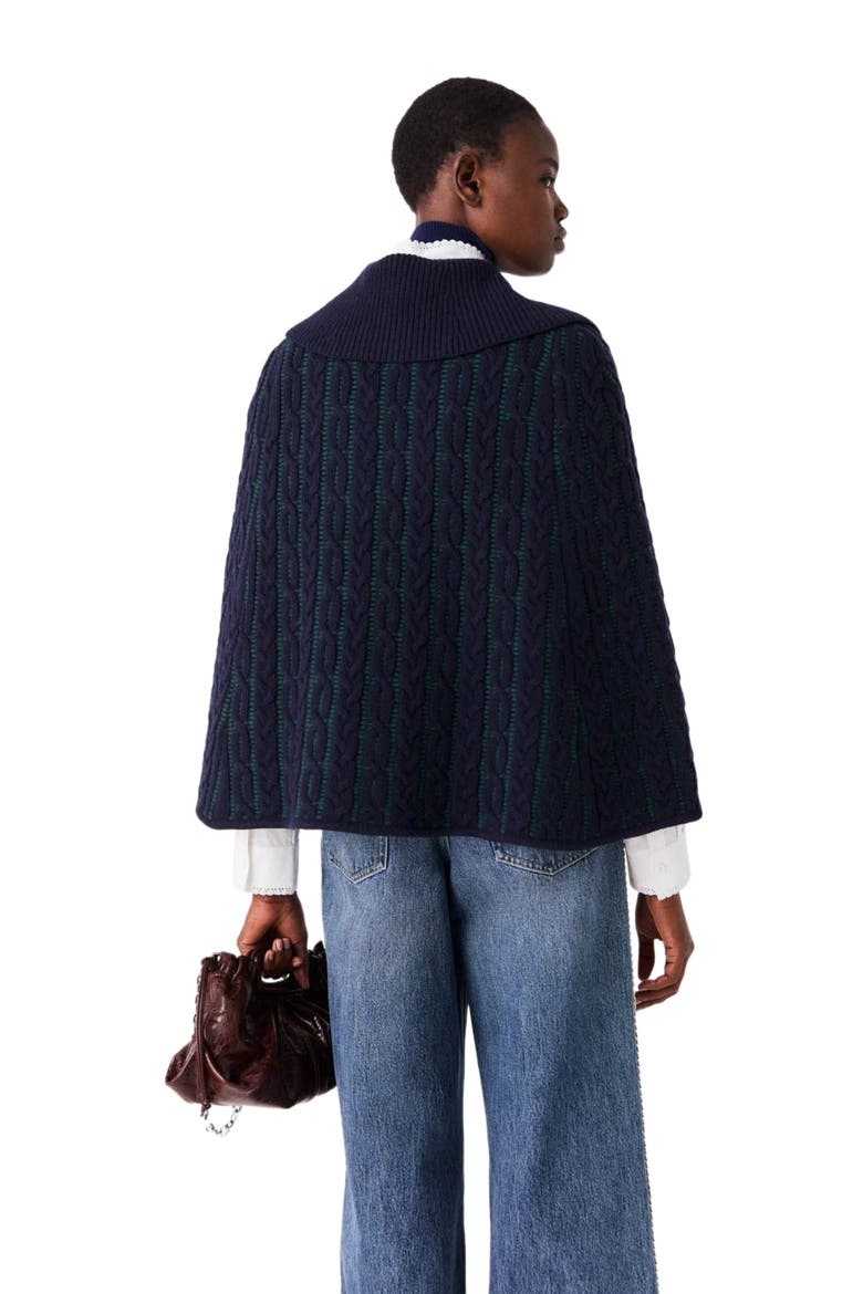 Cropped cape cardigan, Alternate, color, Navy/green