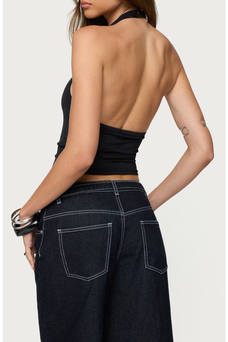 Coraline Button Crop Halter Top, Alternate, color, BLACK