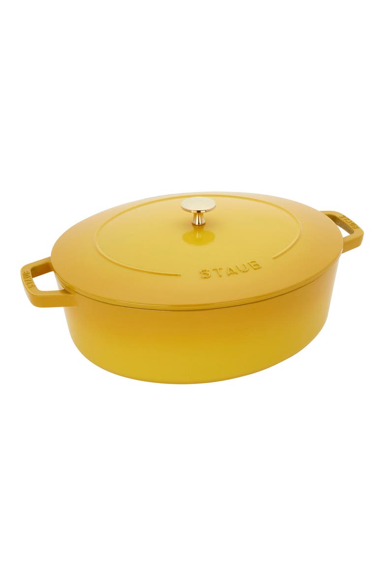 6.25-Quart Enameled Cast Iron Shallow Oval Dutch Oven, Main, color, CITRON