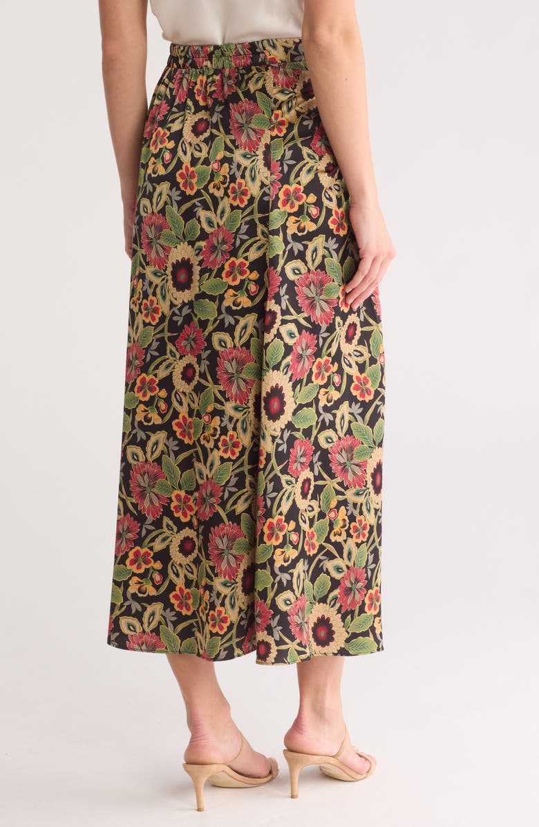 MELLODAY Floral Satin Ruched Midi Skirt, Alternate, color, Black Multi