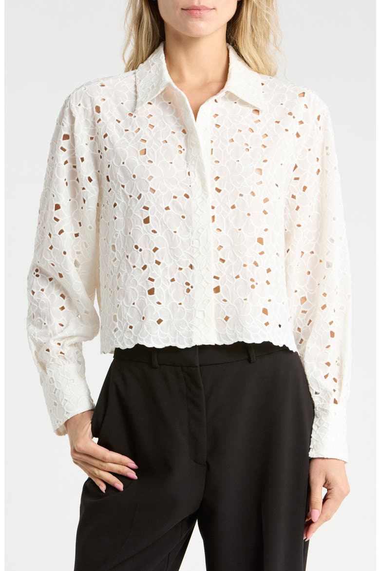 Penelope Cotton Eyelet Button-Up Shirt, Main, color, WHITE