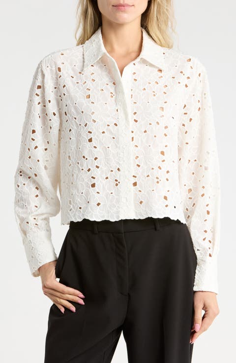 Penelope Cotton Eyelet Button-Up Shirt