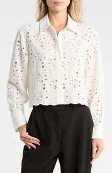 Penelope Cotton Eyelet Button-Up Shirt