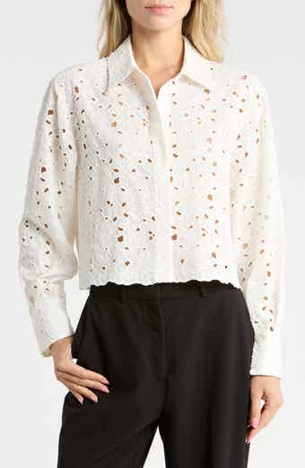 Penelope Cotton Eyelet Button-Up Shirt