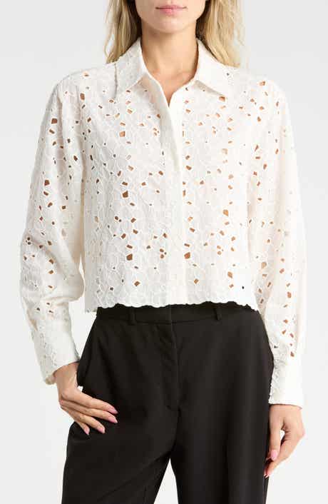 Penelope Cotton Eyelet Button-Up Shirt