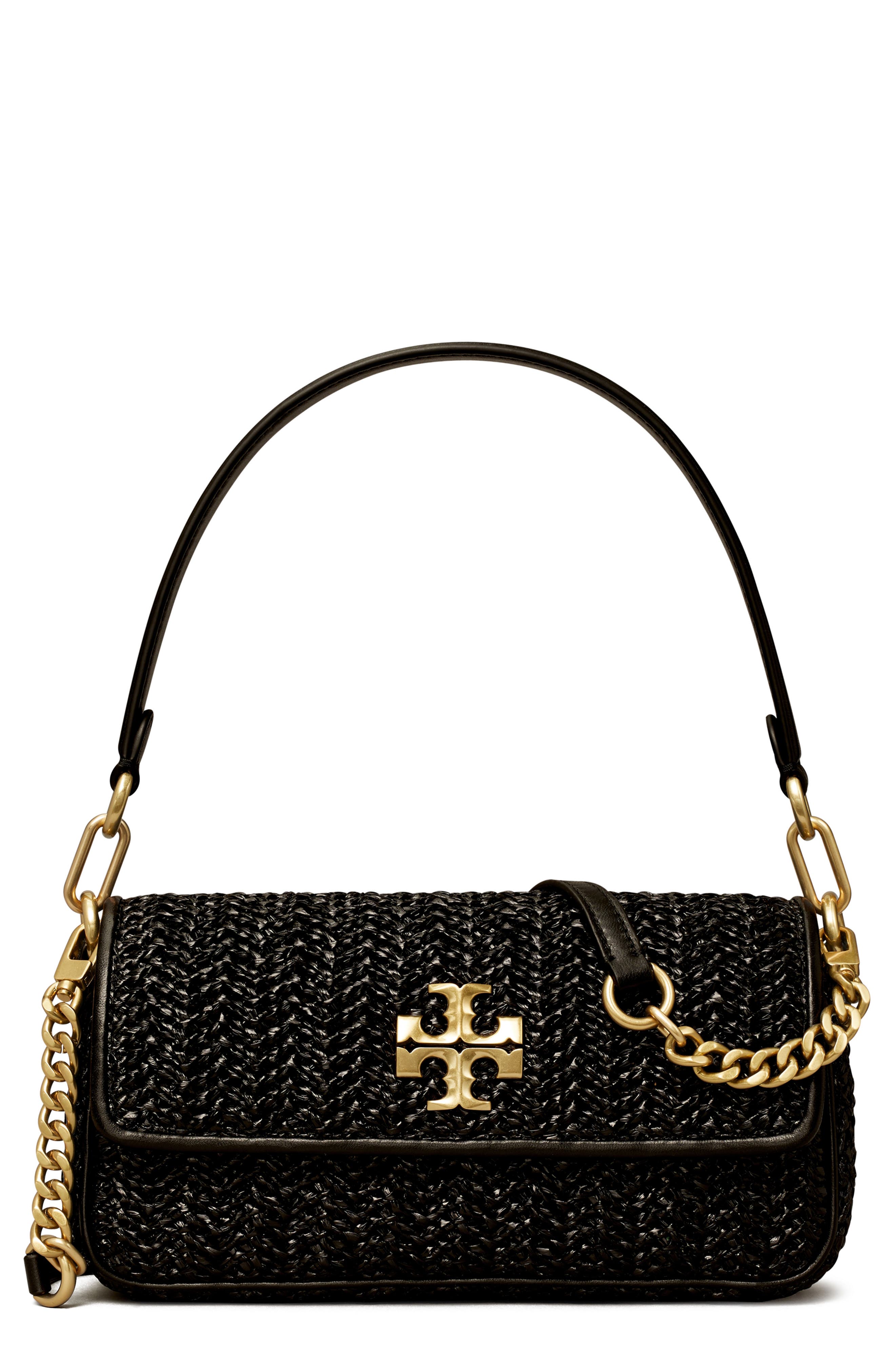 Tory Burch Small Kira Chevron Lacquered Raffia Flap Shoulder Bag, Main, color, 