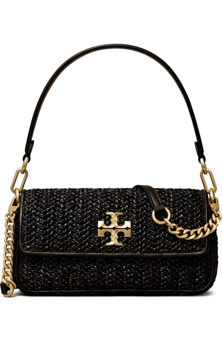 Tory Burch Small Kira Chevron Lacquered Raffia Flap Shoulder Bag, Main, color,