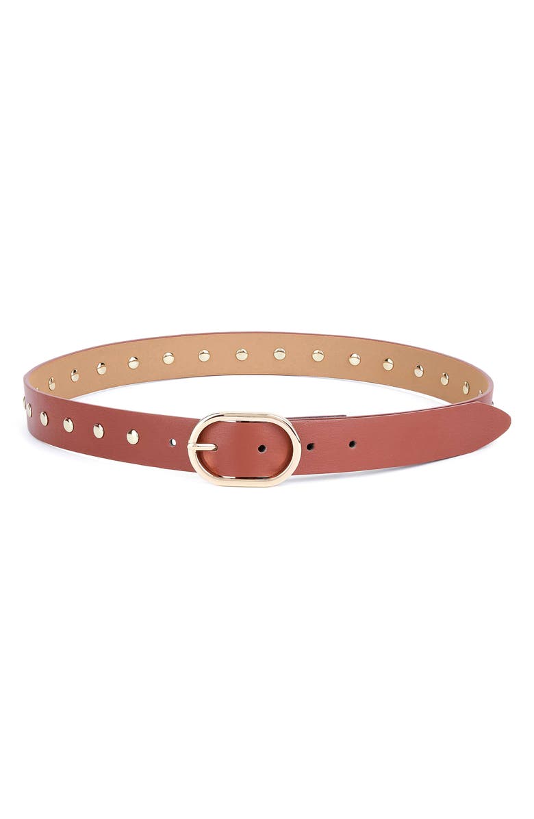 Ettika Stud Leather Belt, Main, color, Cognac