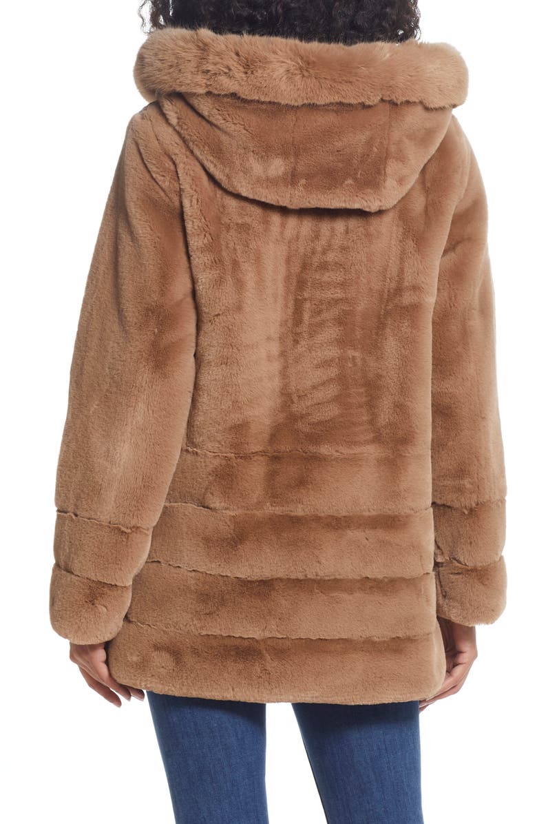 Gallery Hooded Faux Fur Coat, Alternate, color, Camel
