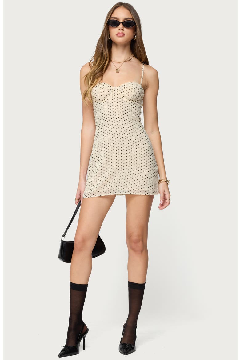 Polka Dot Chiffon Minidress, Alternate, color, CREAM-AND-BLACK