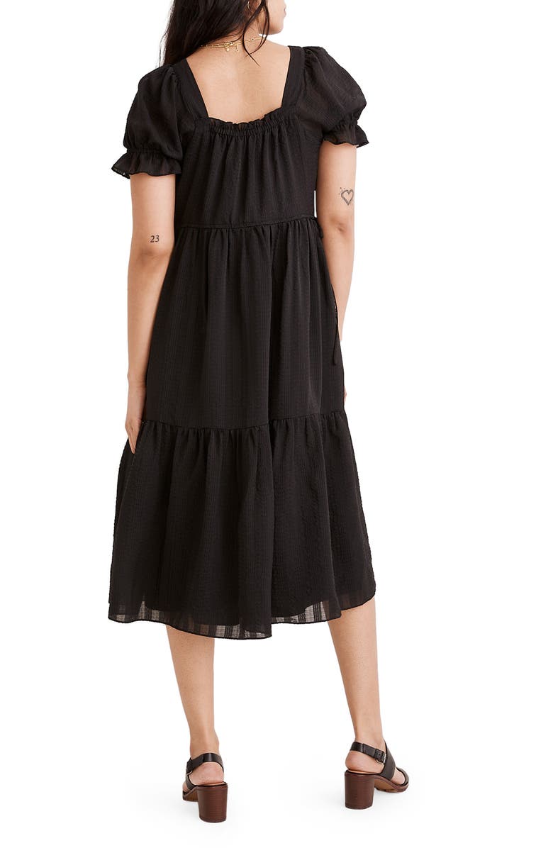 Madewell Square Neck Tiered Midi Dress, Alternate, color,