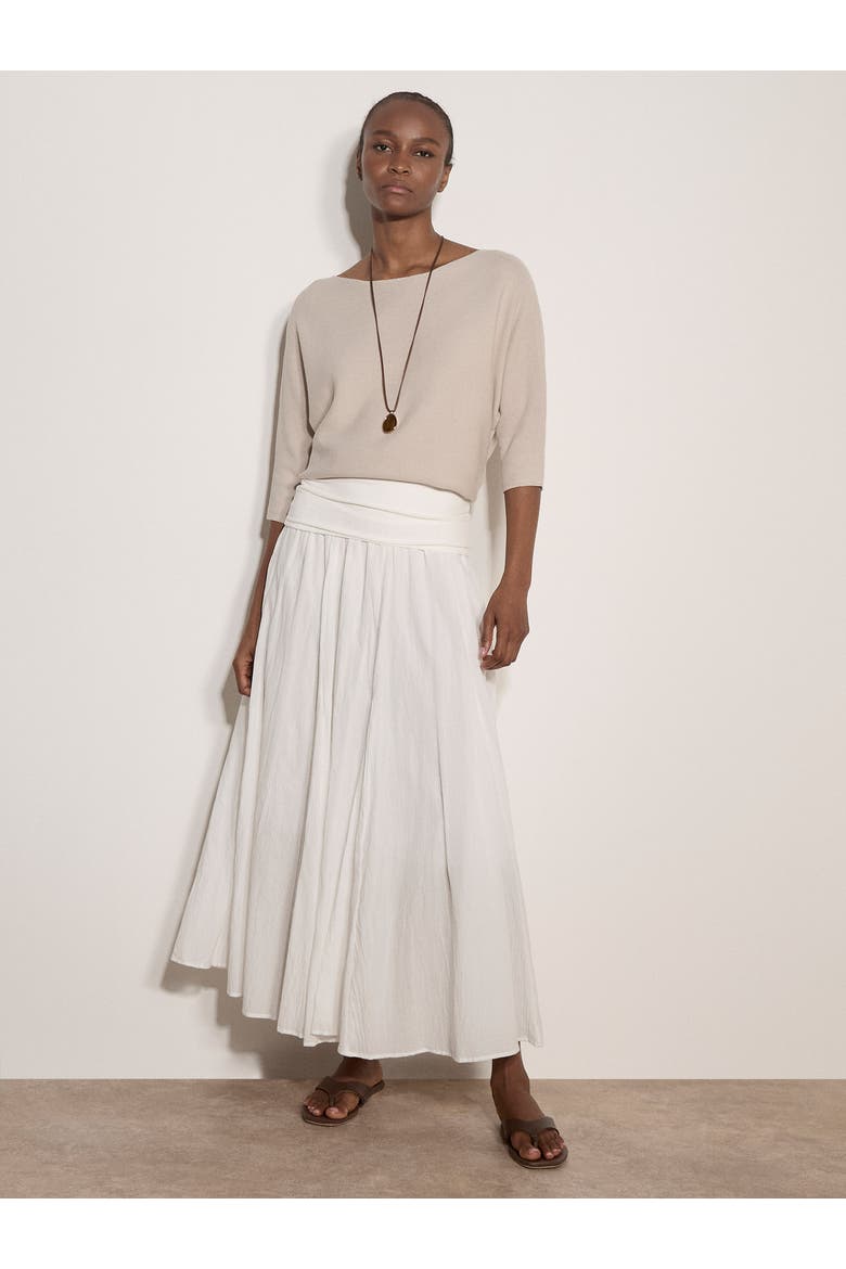 Large Waistband Cotton Midaxi Skirt, Alternate, color, Cream