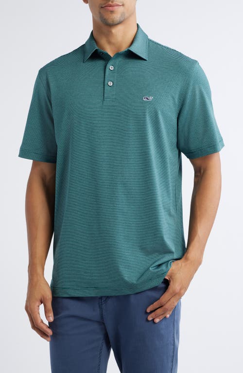 vineyard vines St. Jean Stripe Sankaty Performance Polo in Teal Decoy/White 