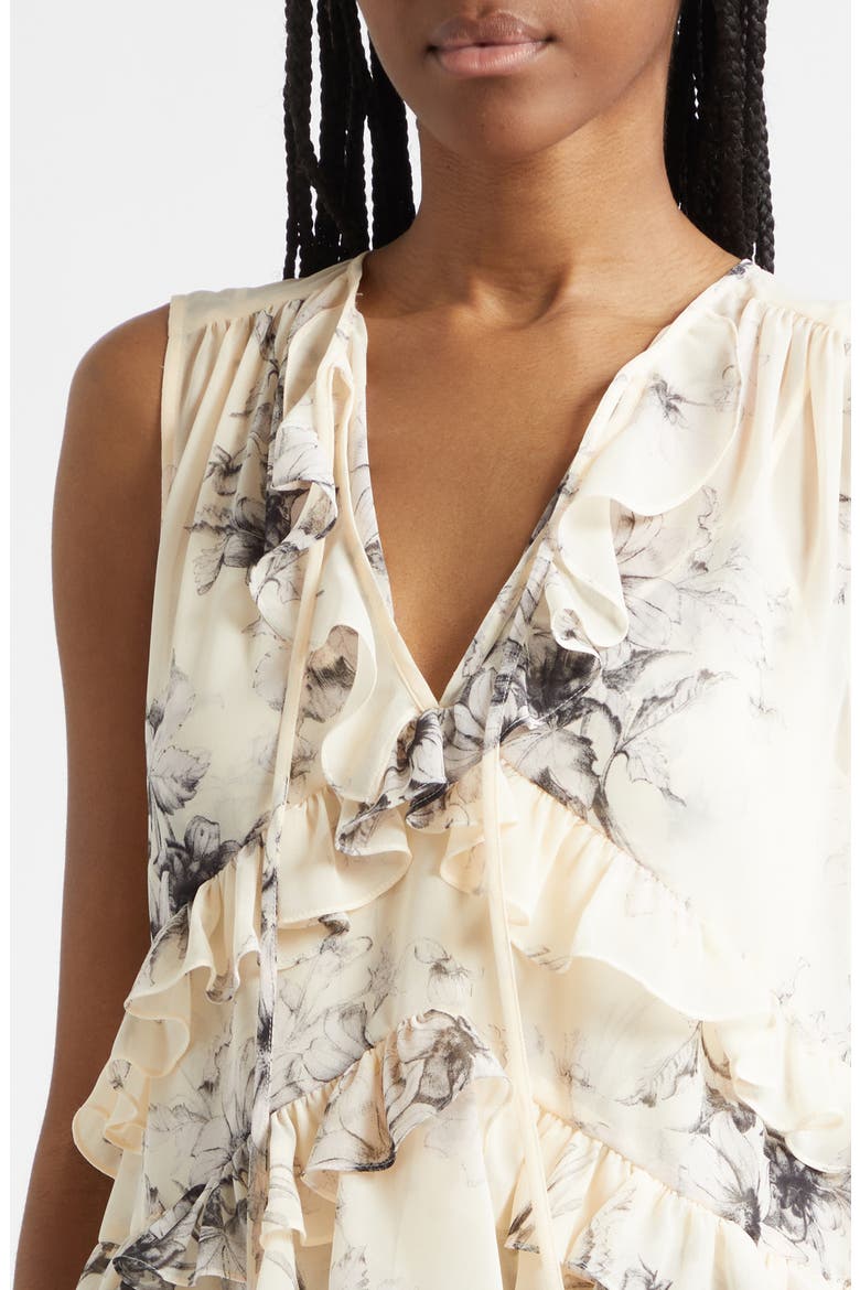 Floral Ariette Tiered Ruffle Trim Top, Alternate, color, GARDENIA/ BLACK