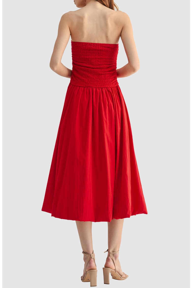 Strapless Bubble Hem Midi Dress, Alternate, color, RED