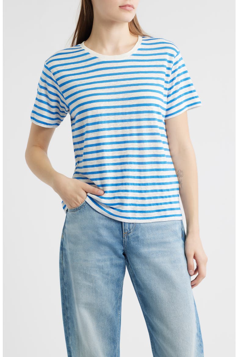 Garcon Stripe Linen Blend T-Shirt, Main, color, BLUE/ OFF WHITE
