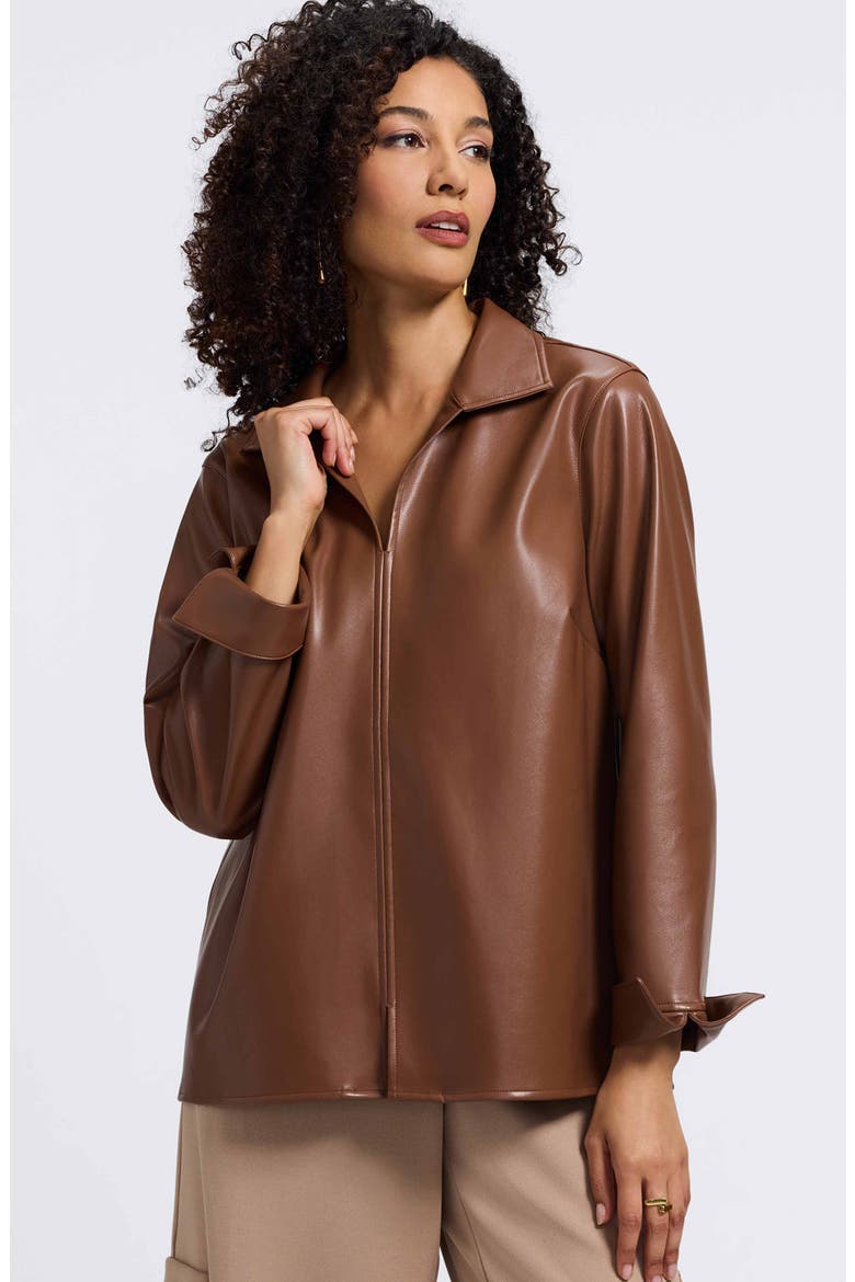 Agnes Faux Leather Long Sleeve Popover Top, Alternate, color, MACCHIATO