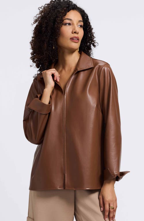 Foxcroft Agnes Faux Leather Long Sleeve Popover Top In Brown