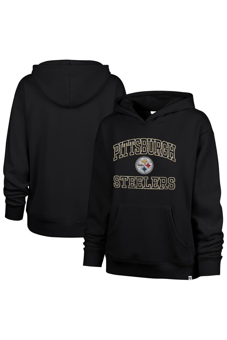 Women's '47  Black Pittsburgh Steelers Clarity Naomi Pullover Hoodie, Main, color, Black