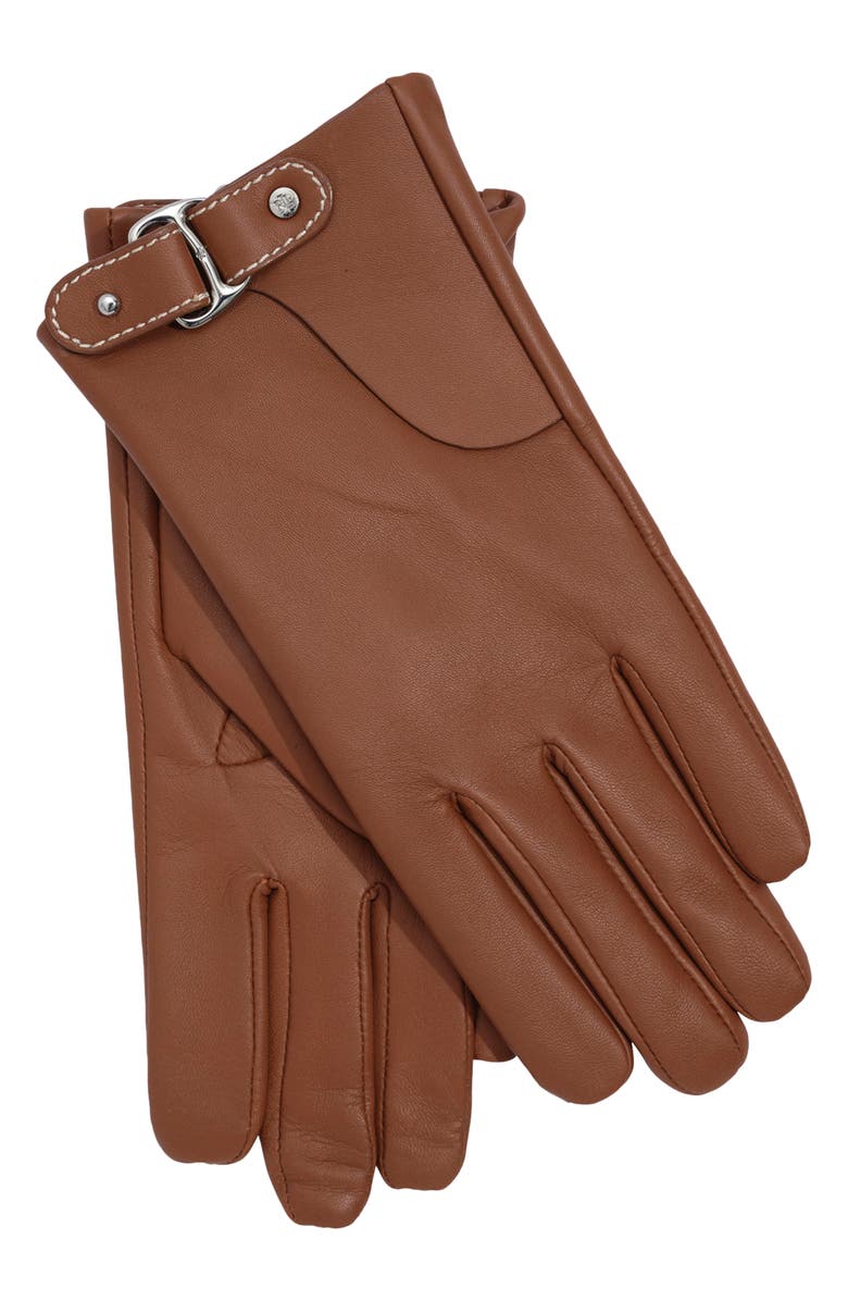 Lauren Ralph Lauren Saddle Buckle Leather Gloves, Alternate, color, Cuoio
