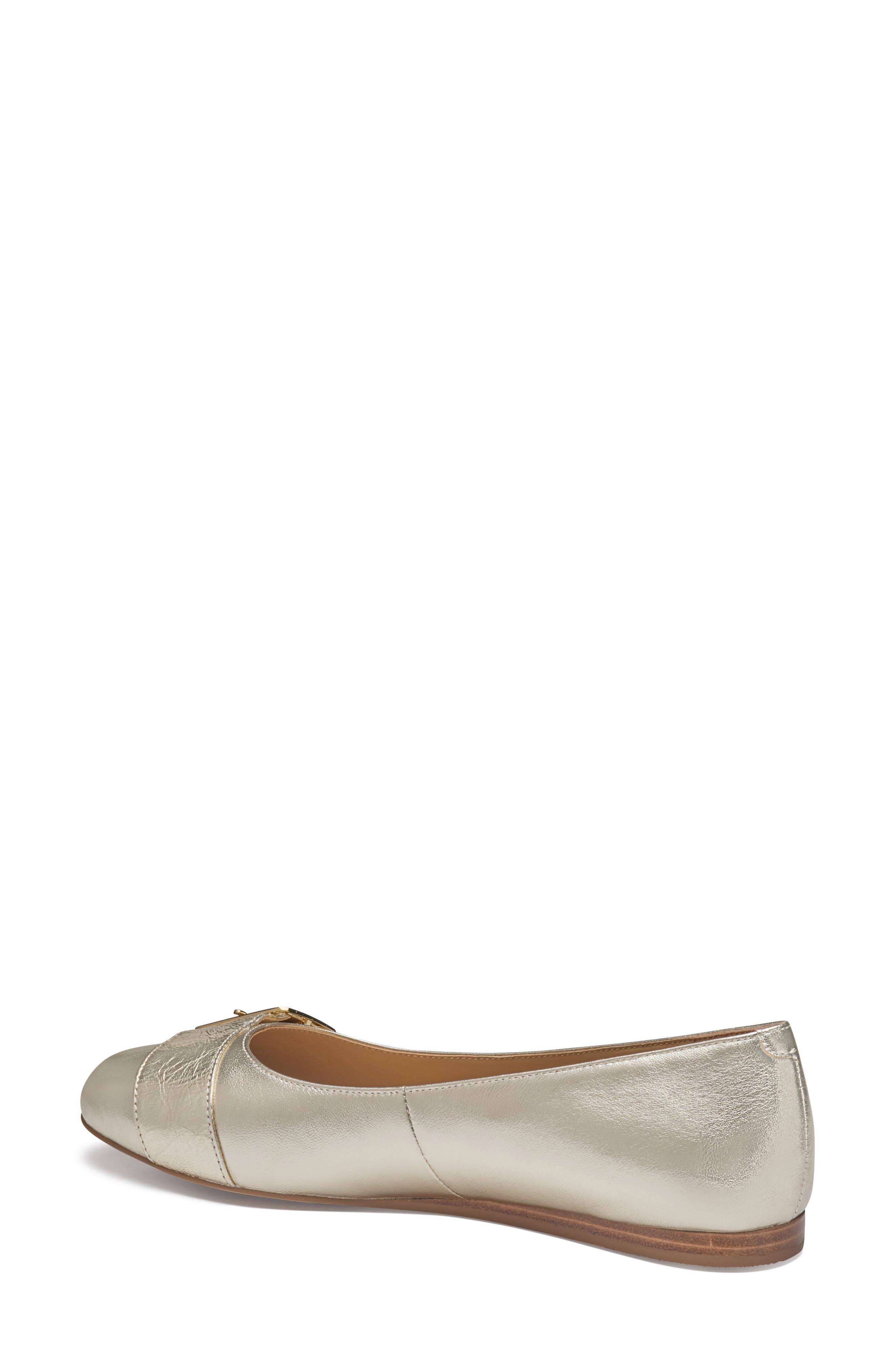 Johnston & Murphy Claire Belted Flat, Alternate, color, Gold/Crinkled Sheepskin