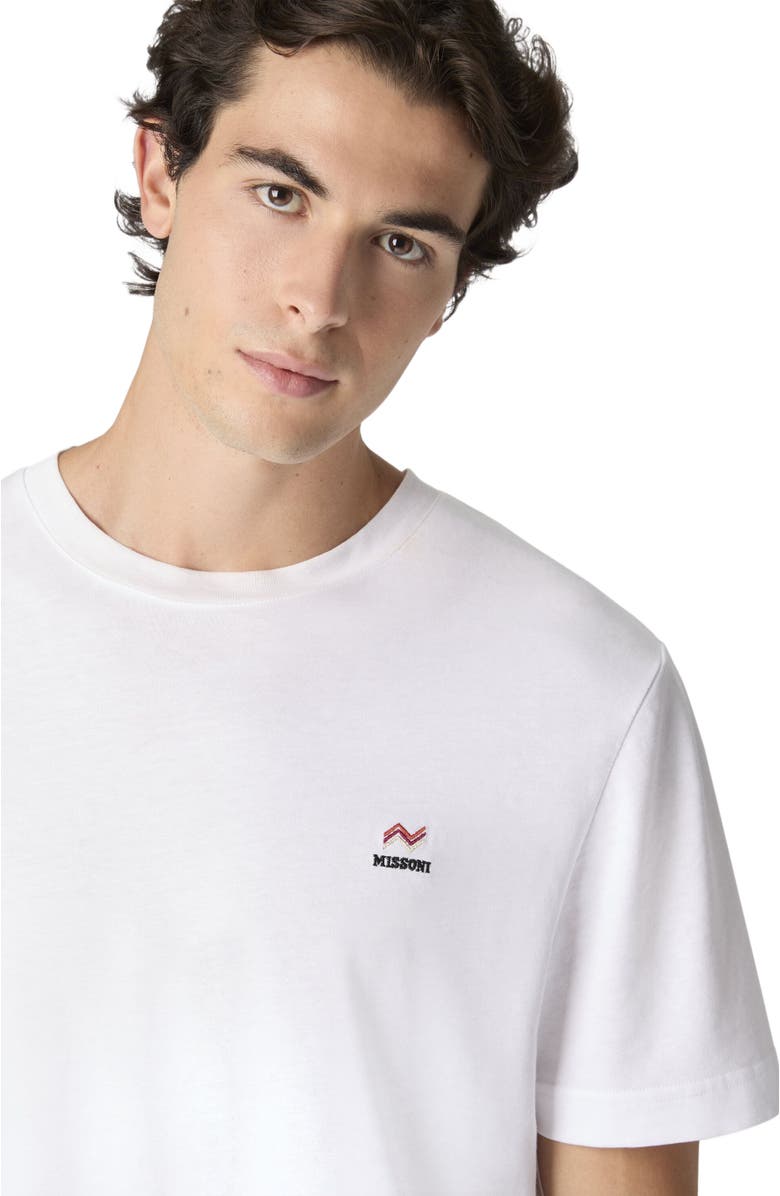 Missoni Crew Neck T-shirt In Cotton With Embroidery And Logo, Alternate, color, White
