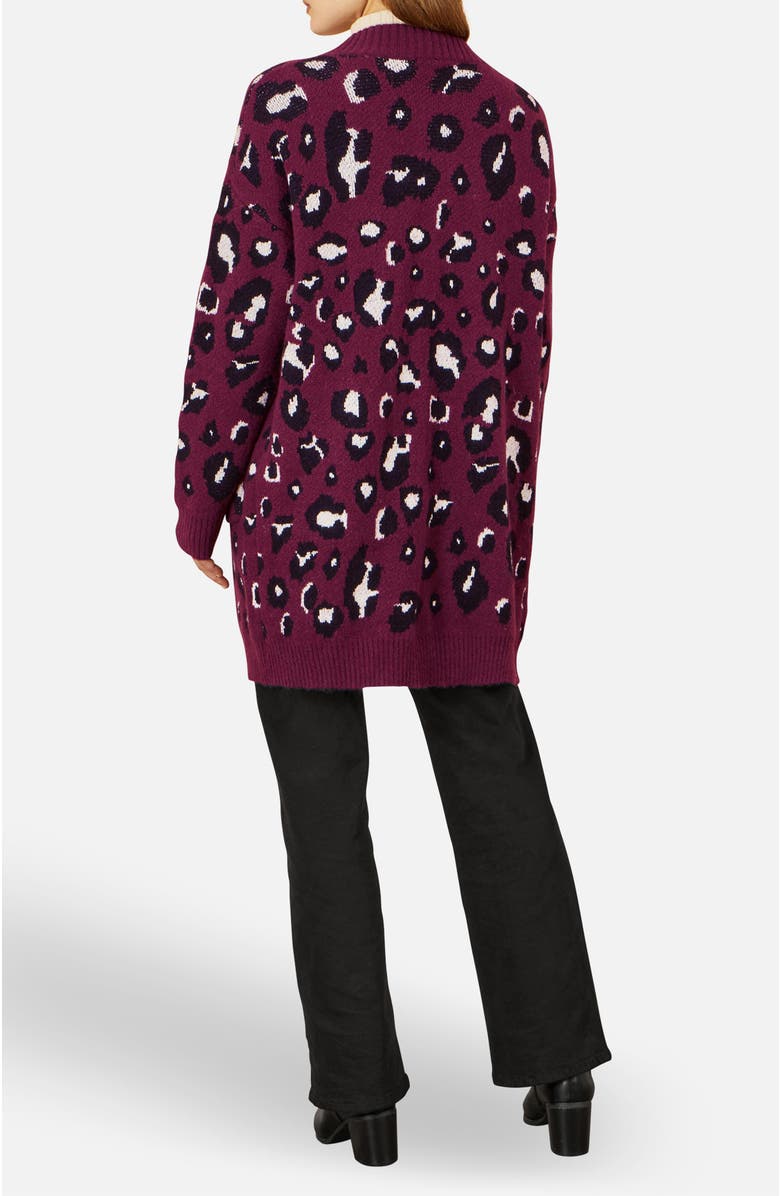 Yumi Animal Intarsia Long Cardigan, Alternate, color, Burgundy
