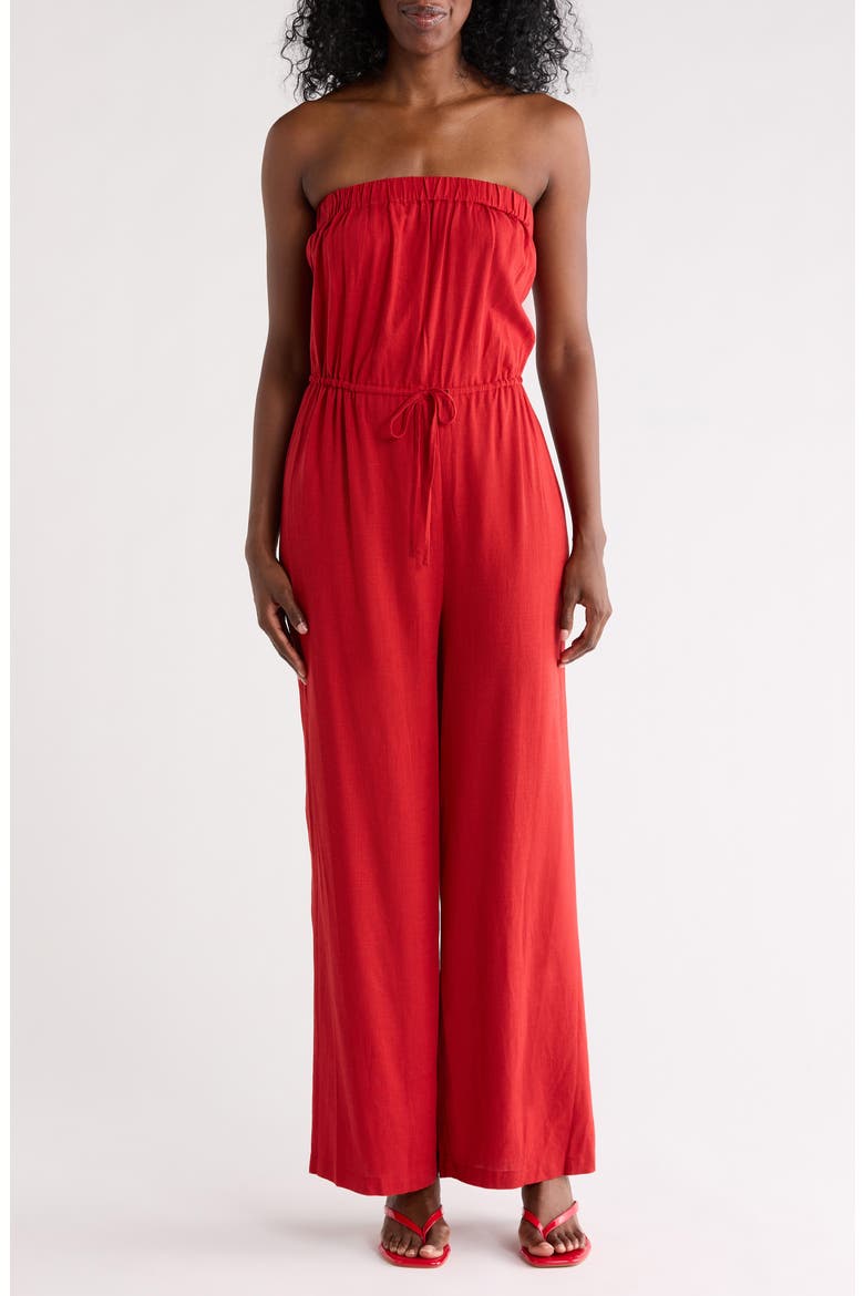 Strapless Wide Leg Cover-Up Jumpsuit, Main, color, RED FALLS