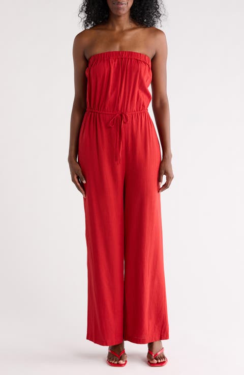 Strapless Wide Leg Cover-Up Jumpsuit