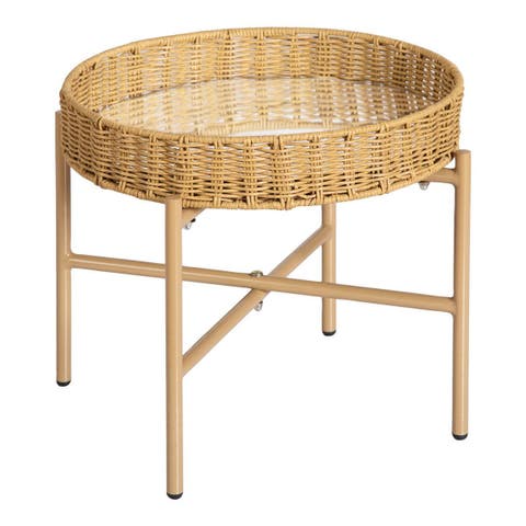 Washable Wicker Mirrored Table