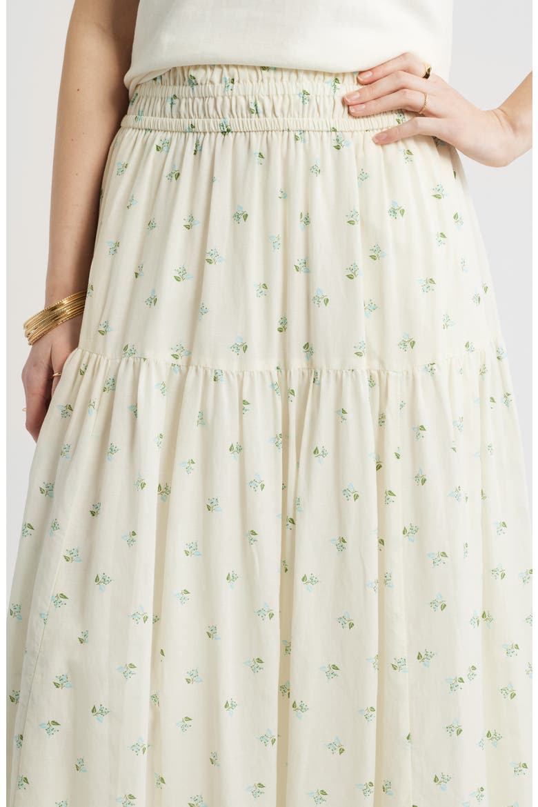 Smocked Waist Cotton Maxi Skirt, Alternate, color, IVORY- BLUE GARDEN DITSY