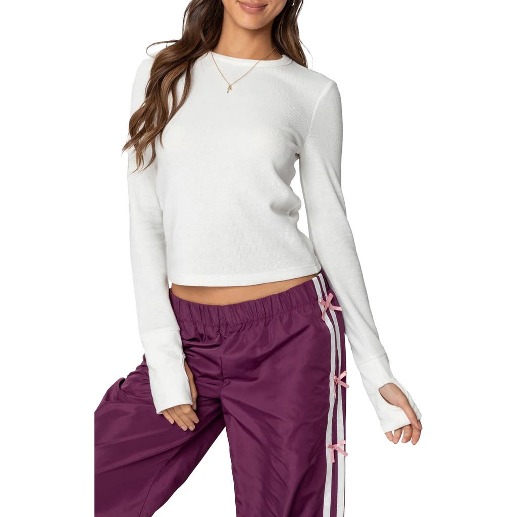 Shop Edikted Waffle Knit Long Sleeve Crop T-shirt