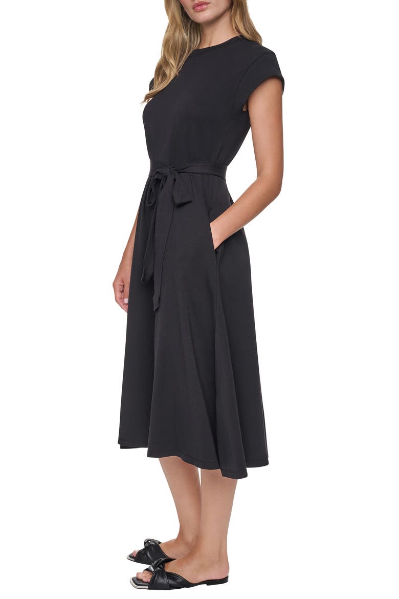 Cap Sleeve Fit & Flare Midi Dress, Alternate, color, BLACK