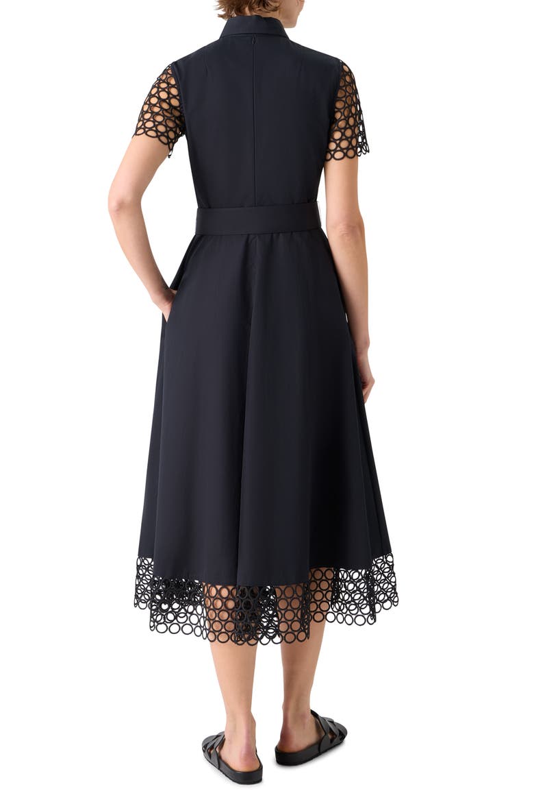 Belted Circle Lace & Poplin Shirtdress, Alternate, color, BLACK