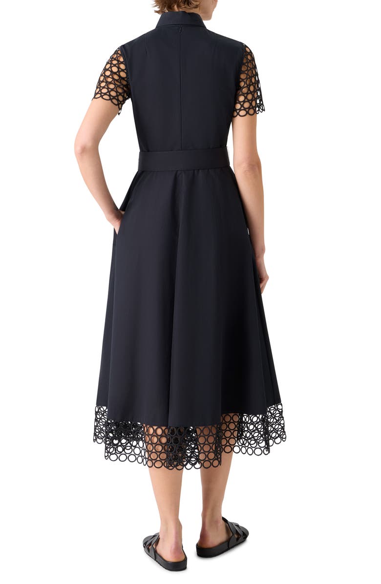 Akris punto Belted Circle Lace & Poplin Shirtdress, Alternate, color, Black
