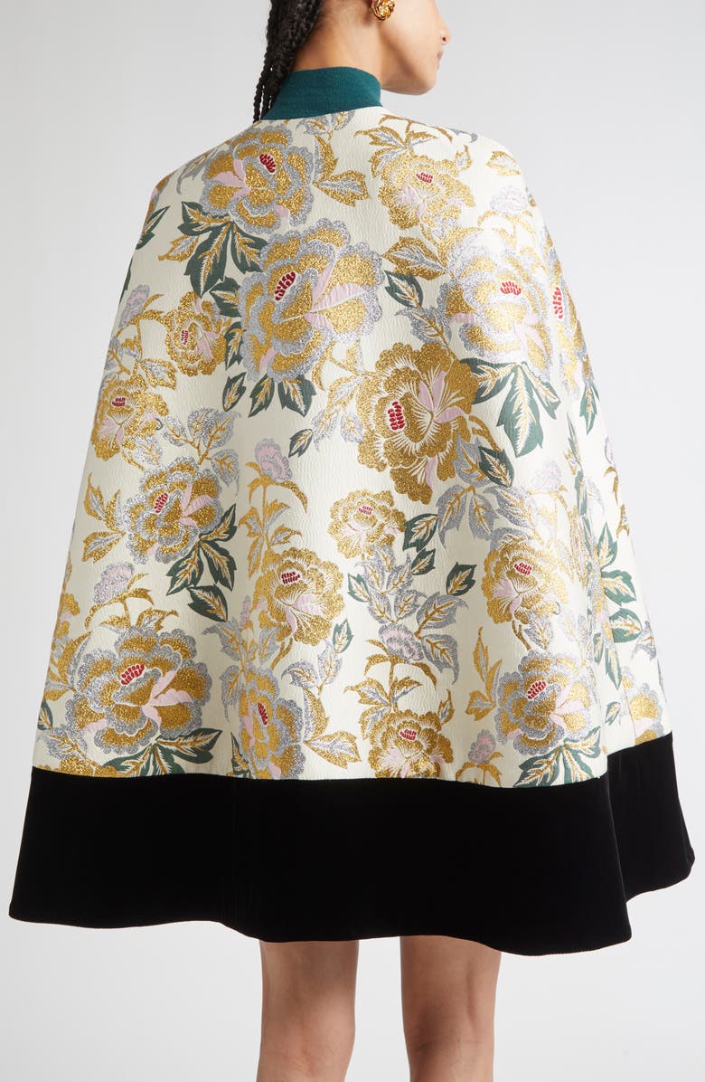 Carolina Herrera Floral Jacquard & Velvet Cape, Alternate, color, Ivory Multi